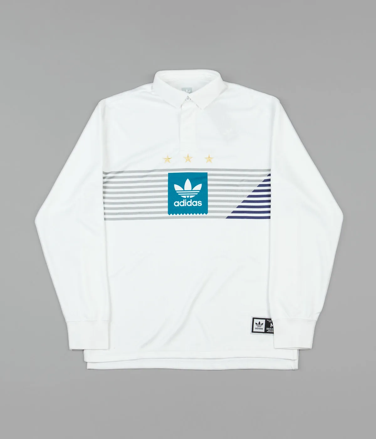 Adidas Elevated Long Sleeve Rugby Shirt - White / Grey Two / Active Teal / Collegiate Purple