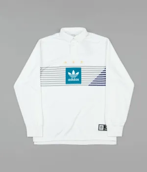 Adidas Elevated Long Sleeve Rugby Shirt - White / Grey Two / Active Teal / Collegiate Purple