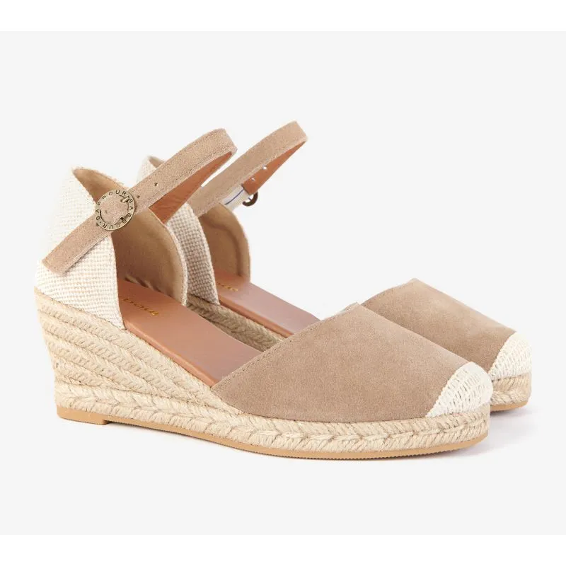 Barbour Frances Suede Ladies Espadrille Wedge - Sand