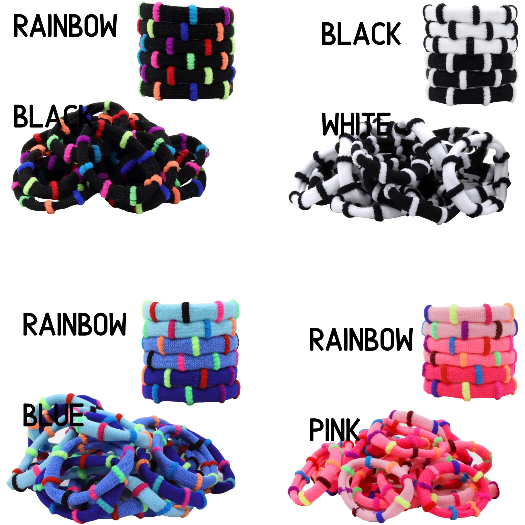 Black Rainbow Seamless Hair Elastics - 100 Pack