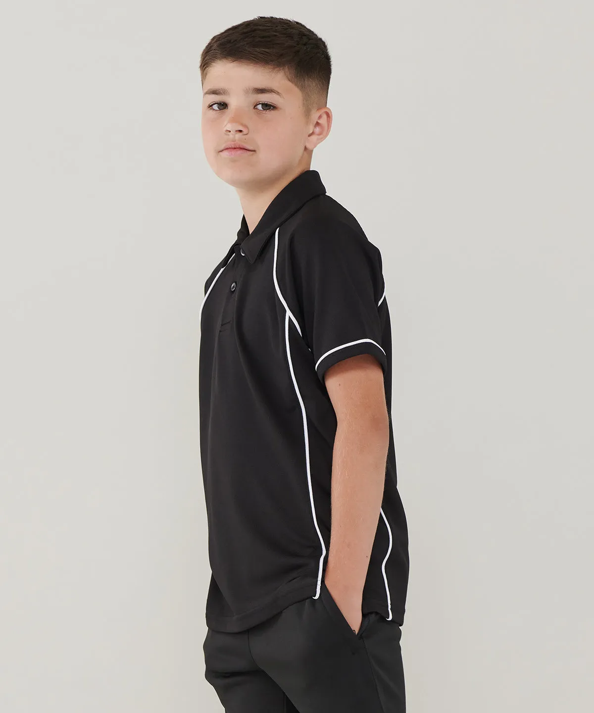 Black/Red - Kids piped performance polo