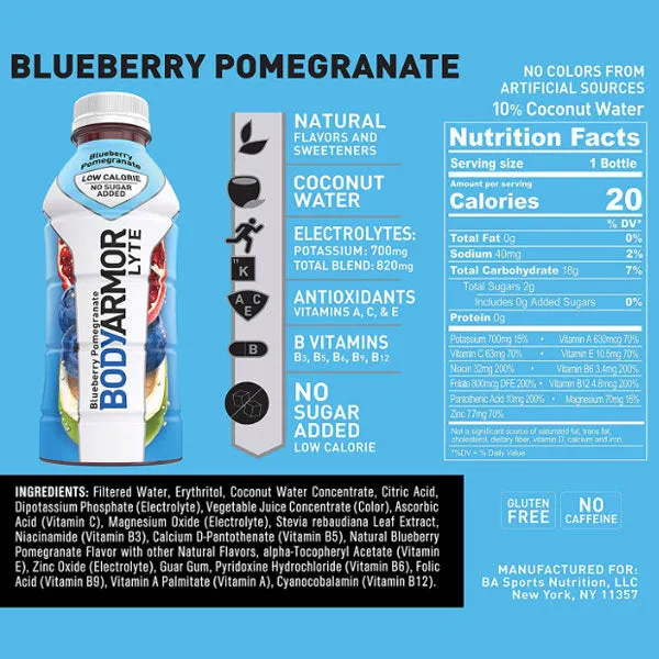 BodyArmor LYTE Sports Drink, Blueberry Pomegranate, 16 Fl. oz.