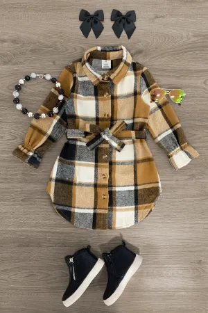 Brown Plaid Flannel Dress