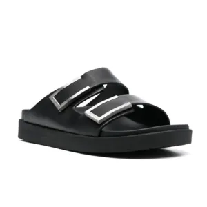 CALVIN KLEIN Leather Slides Black SIZE  38