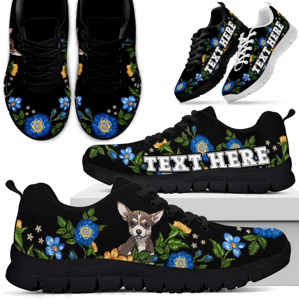 Custom Name Chihuahua Sneaker, Chihuahua Colorful Floral Flower Dog Lovers Sneakers Gym Running Shoes, Best Running Shoes