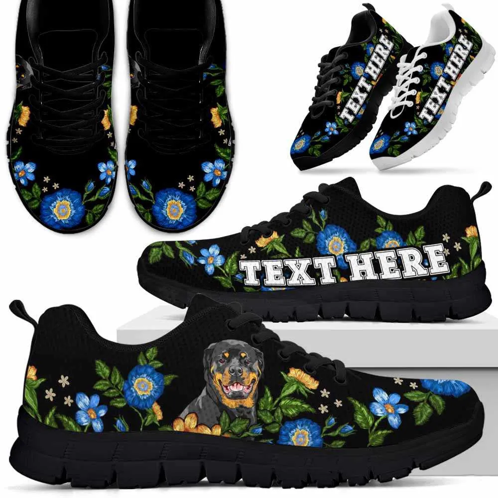 Custom Name Rottweiler Sneaker, Rottweiler Colorful Floral Flower Dog Lovers Sneakers Gym Running Shoes, Best Running Shoes