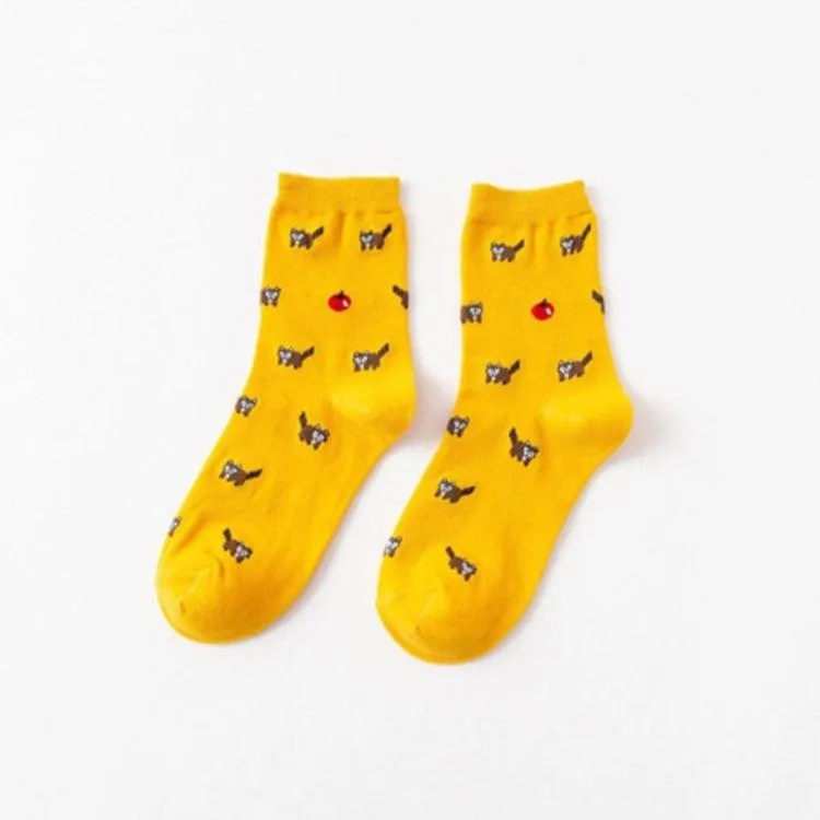 Cute Cartoon Cat Cotton Socks for Women - Cozy & Fun Winter Footwear