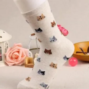 Cute Cartoon Cat Cotton Socks for Women - Cozy & Fun Winter Footwear