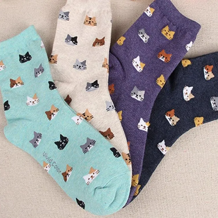 Cute Cartoon Cat Cotton Socks for Women - Cozy & Fun Winter Footwear