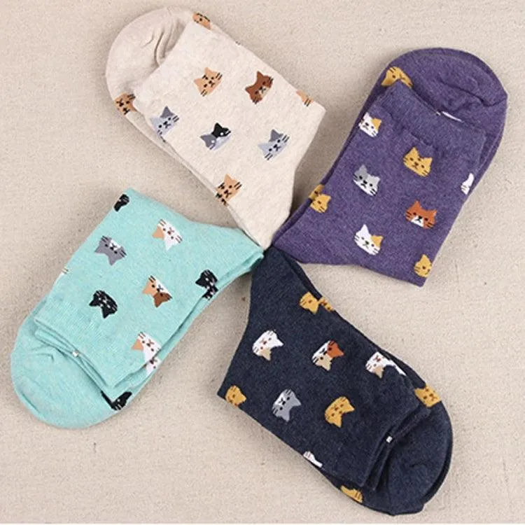 Cute Cartoon Cat Cotton Socks for Women - Cozy & Fun Winter Footwear