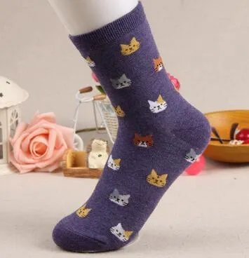 Cute Cartoon Cat Cotton Socks for Women - Cozy & Fun Winter Footwear