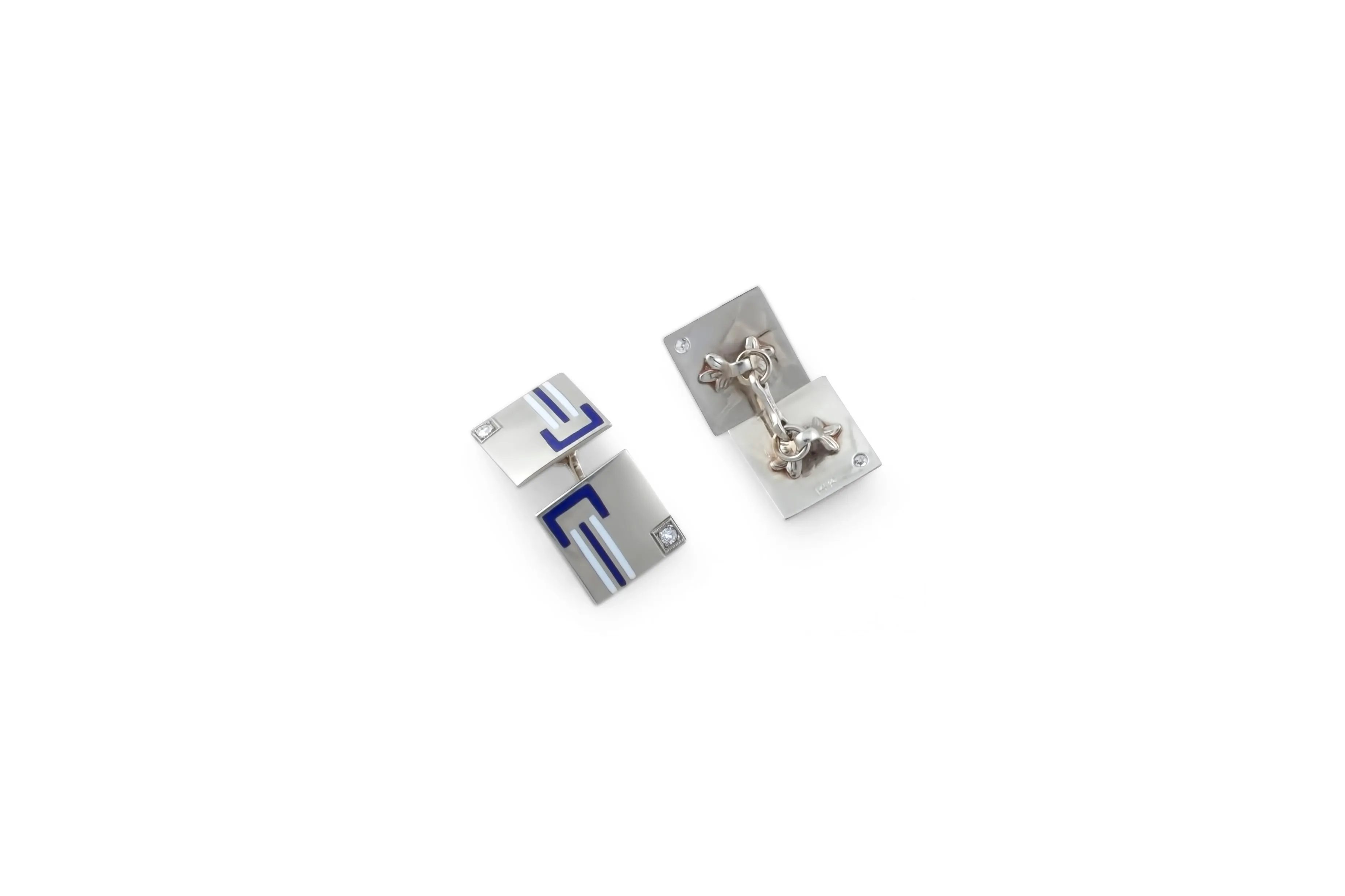 Diamond, Enamel 14K White Gold Deco Cufflinks