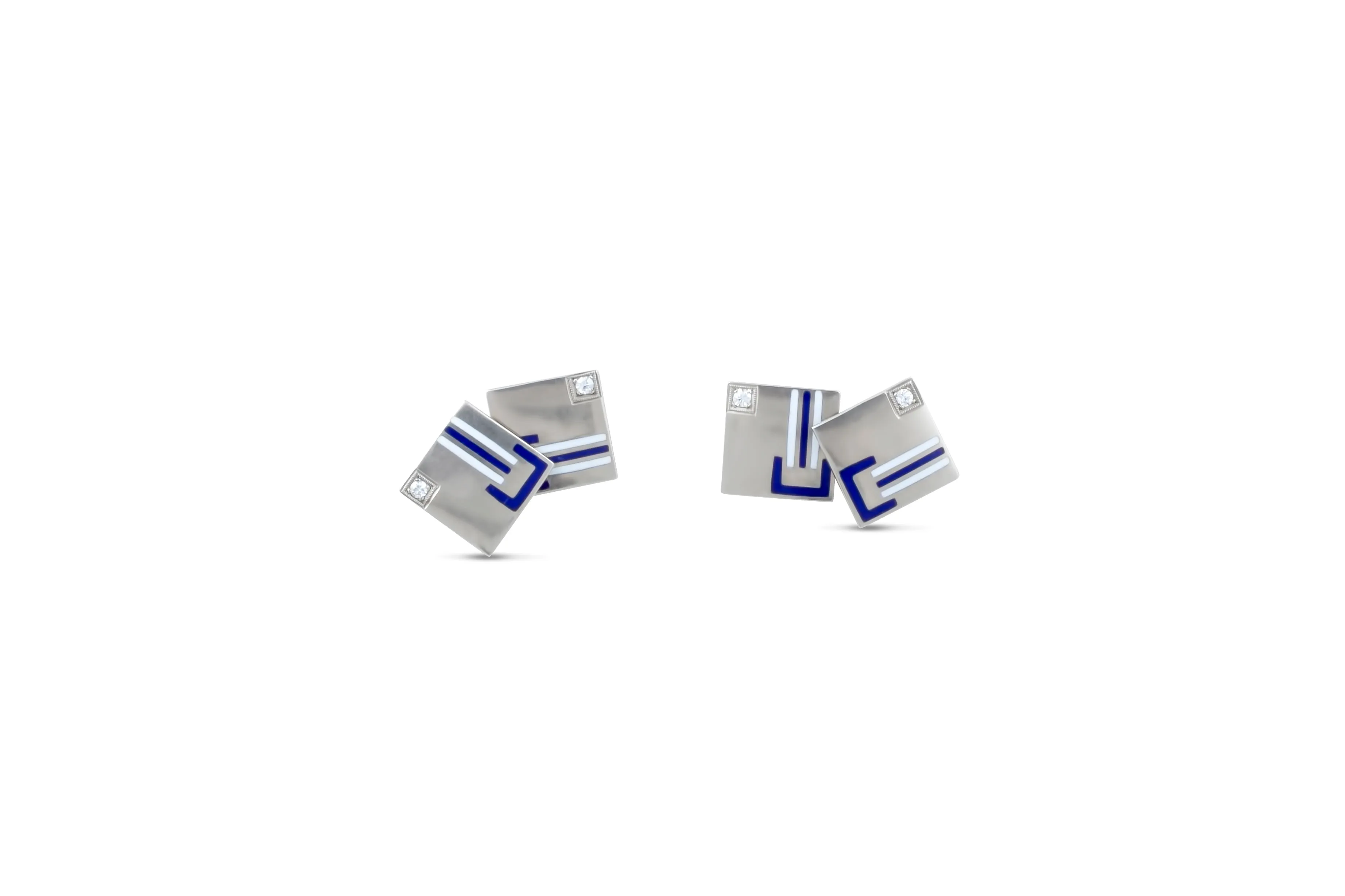 Diamond, Enamel 14K White Gold Deco Cufflinks