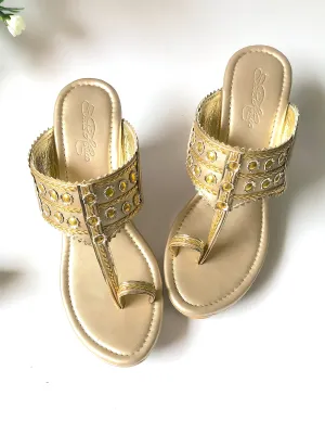 Dusty Gold, Gold Filigree Kolapuri Wedges