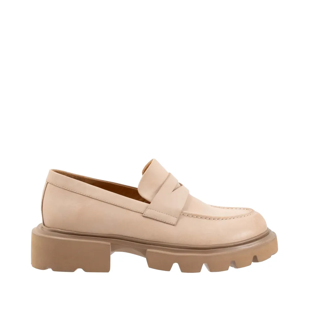 EOS Footwear Women's Ade Penny Leather Loafer in Birch Beige