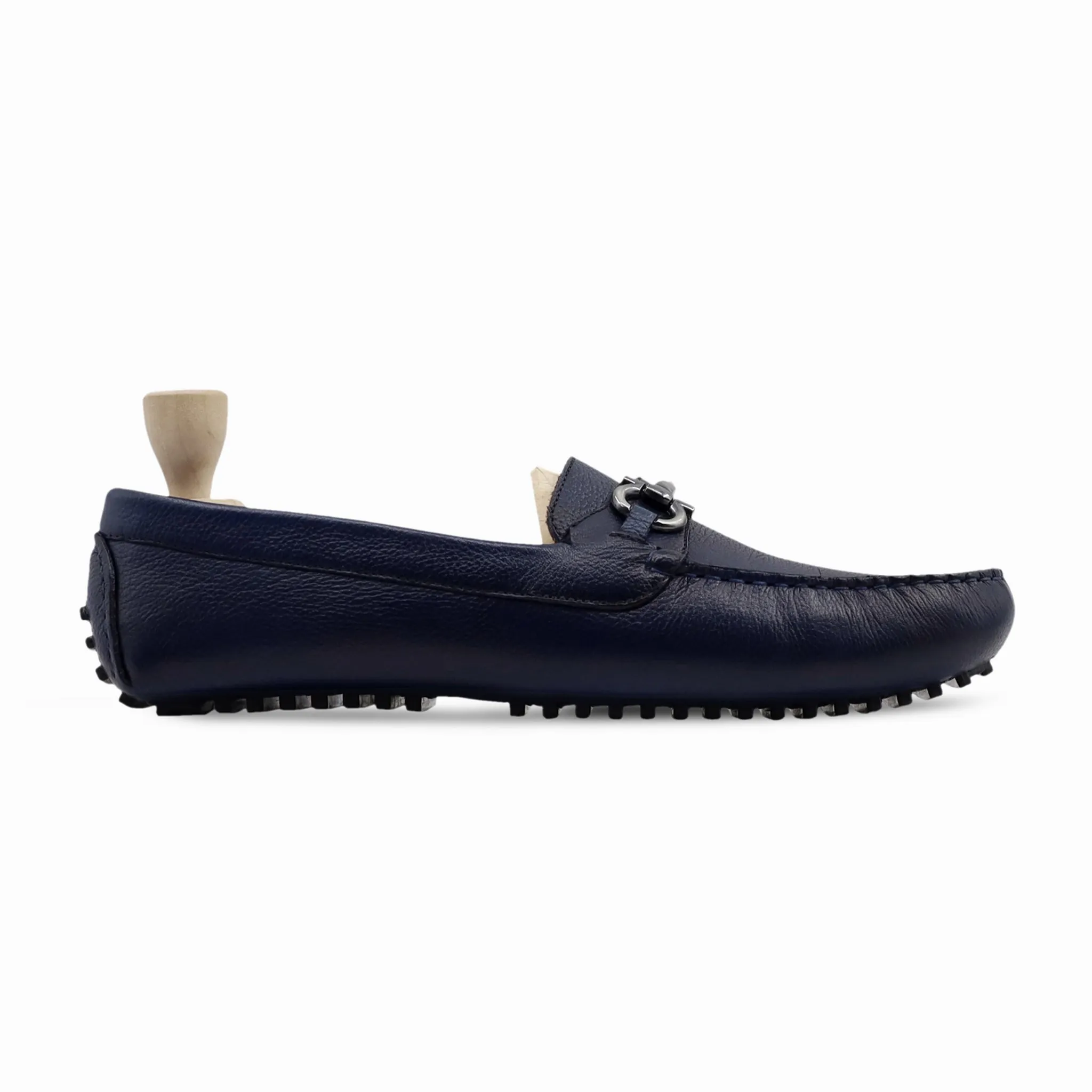 Erbil - Men's Navy Blue Pebble Grain Leather Driver Shoe