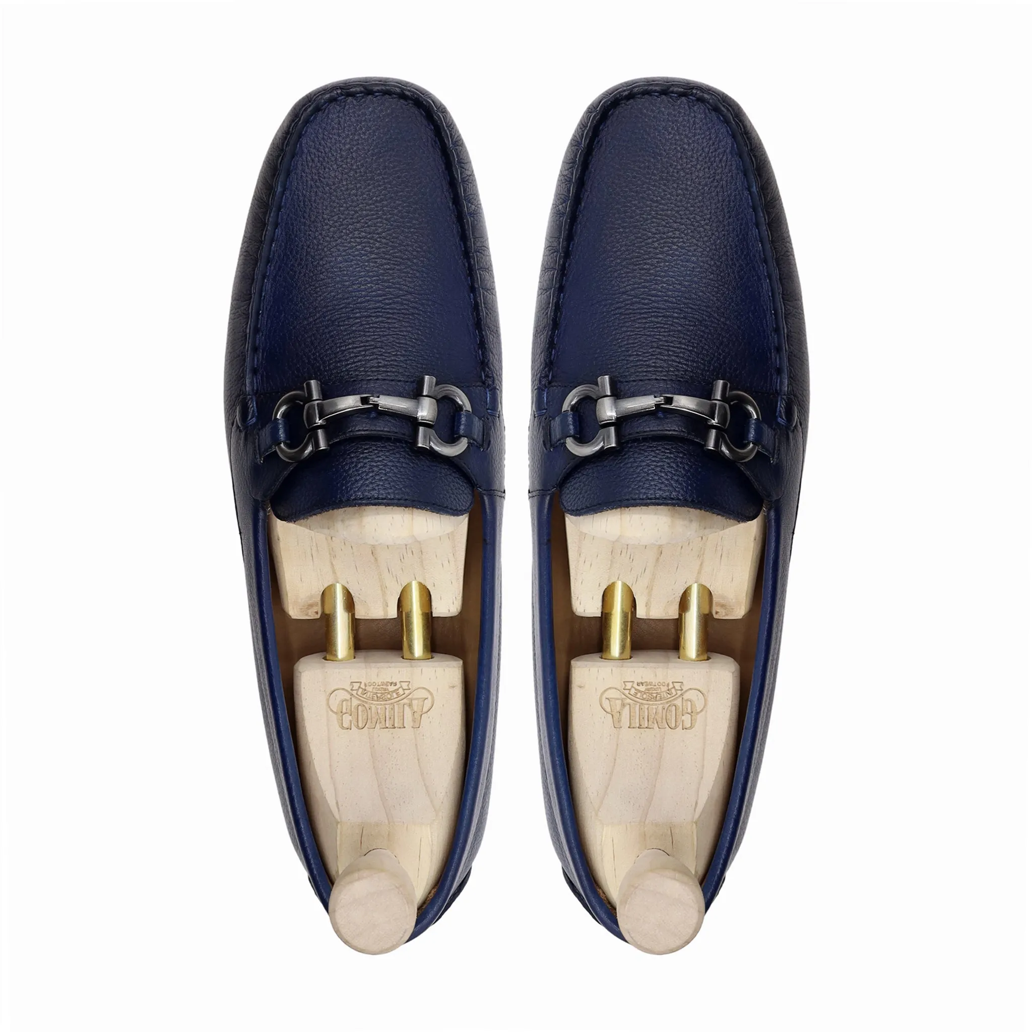 Erbil - Men's Navy Blue Pebble Grain Leather Driver Shoe