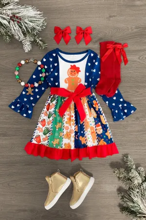 Festive Gingerbread Girl Bell Sleeve Dress