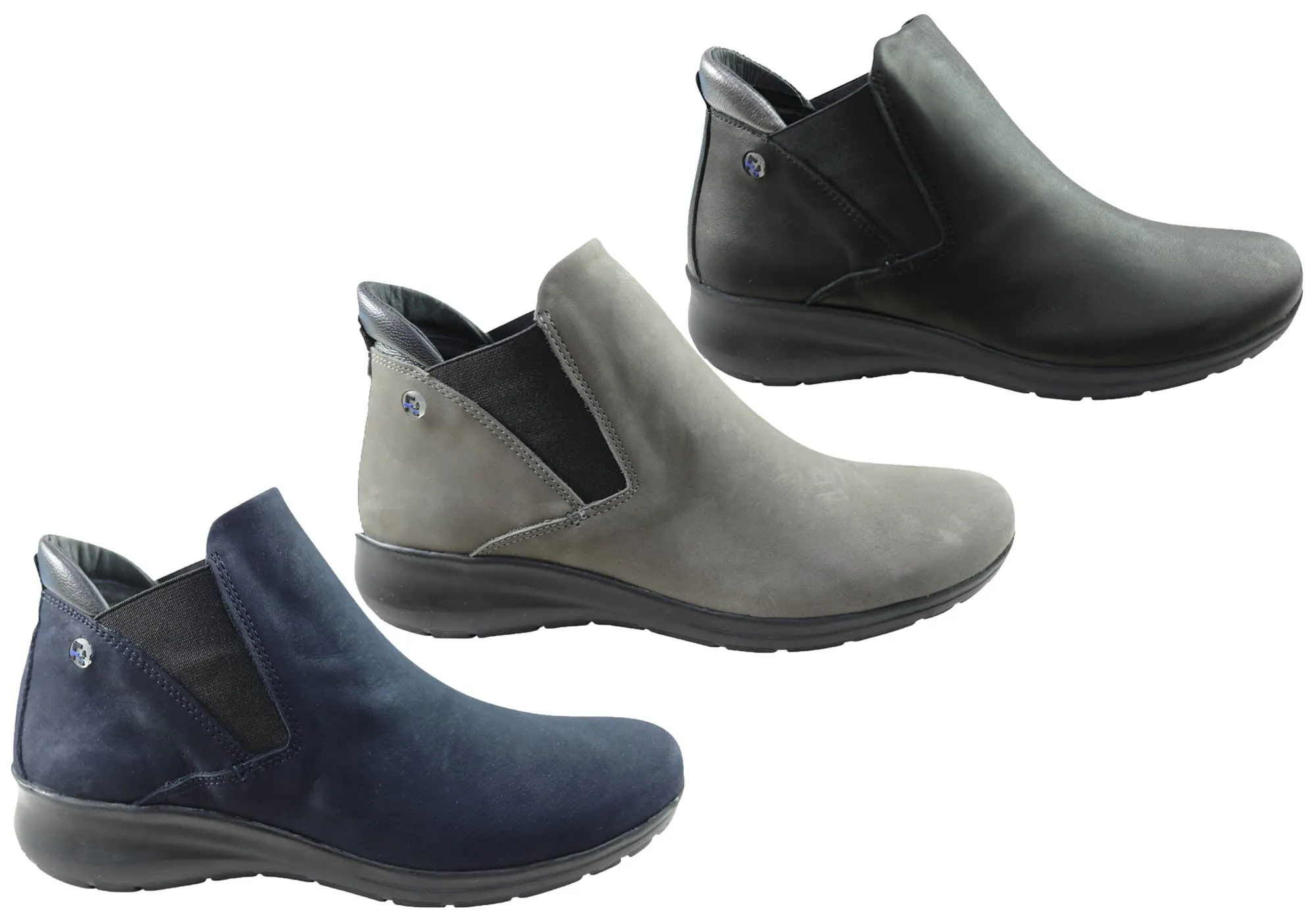 Flex & Go Yorka Womens Comfort Leather Ankle Boots Made In Portugal