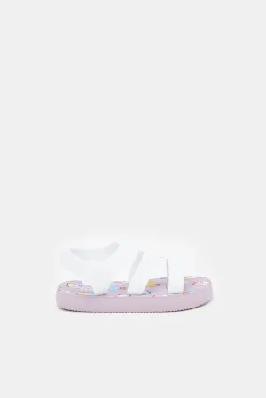 Girls Lilac And White Printed Velcro Sandal