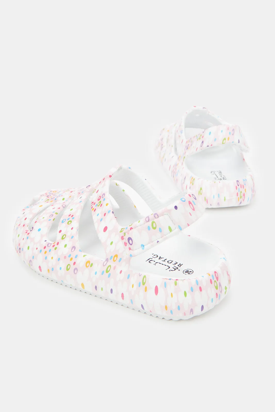 Girls White Floral Print Clogs