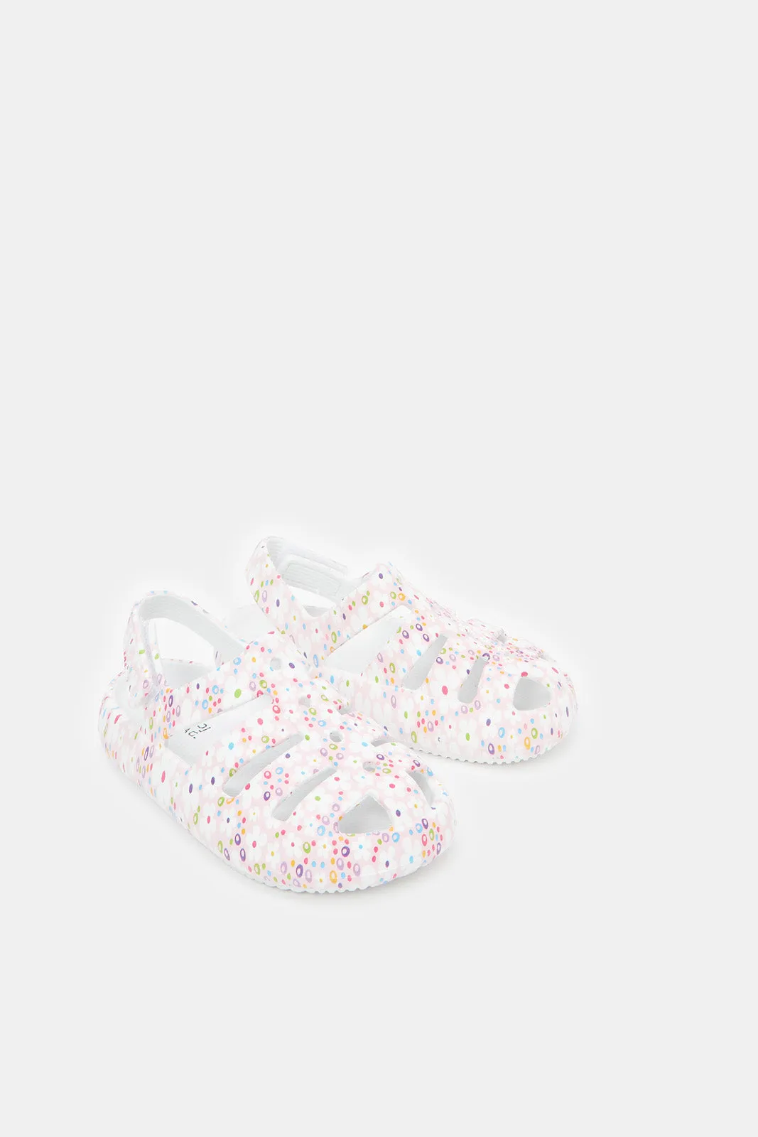 Girls White Floral Print Clogs