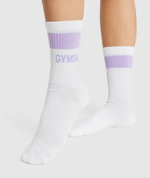 Gymshark Premium Logo Crew Socks 1pk - White/Light Purple