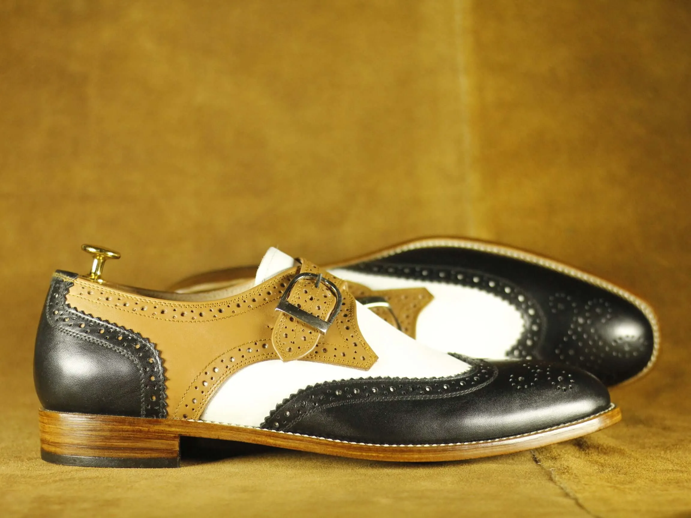 Handmade Multi Colour Leather Monk Strap Shoe,Men's Casual Shoes