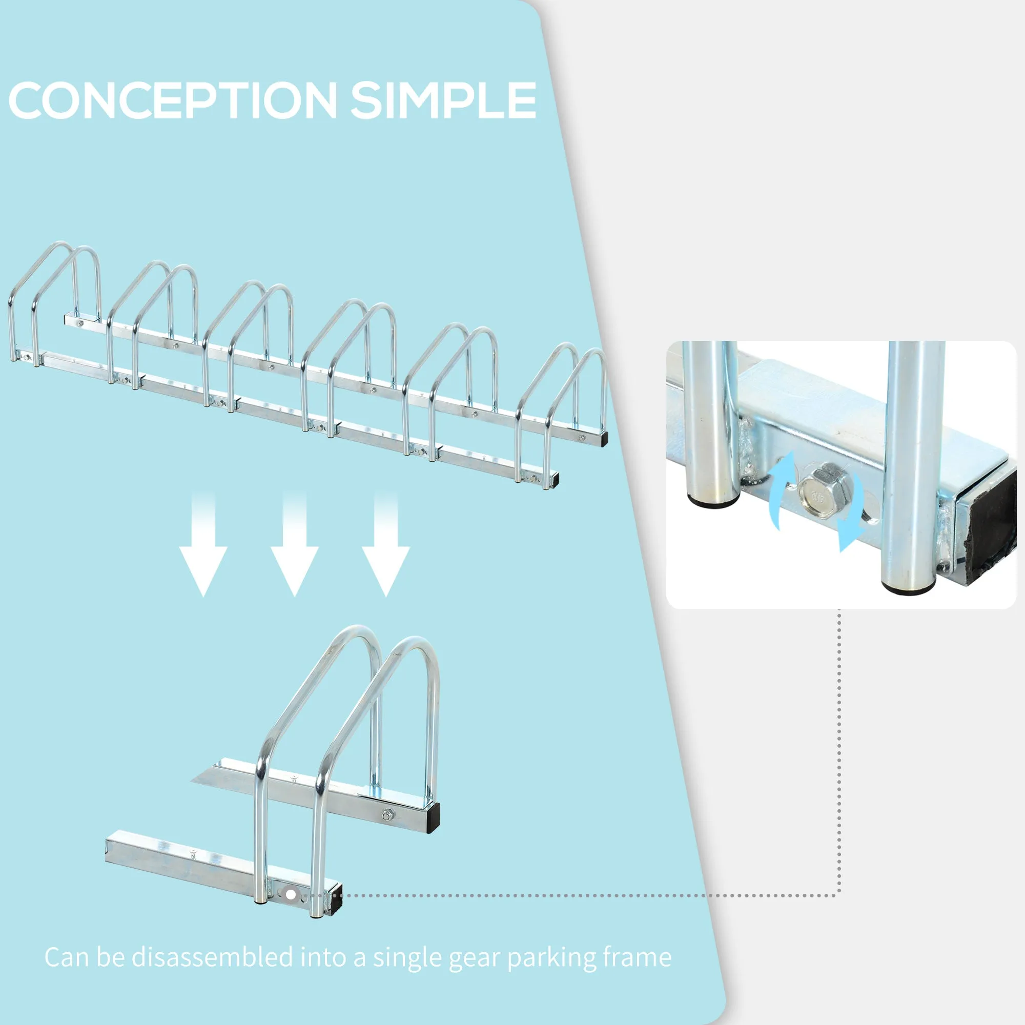 HOMCOM Bike Stand Parking Rack Floor or Wall Mount Bicycle Cycle Storage Locking Stand 179L x 33W x 27H (6 Racks, Silver)