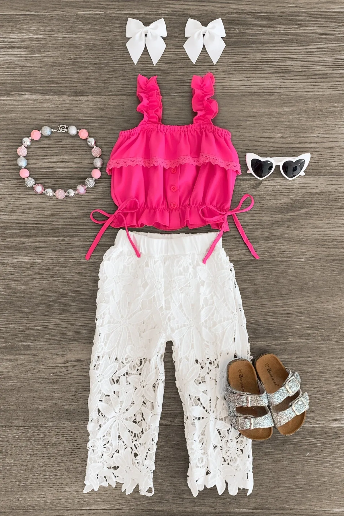 Hot Pink Floral Lace Pant Set