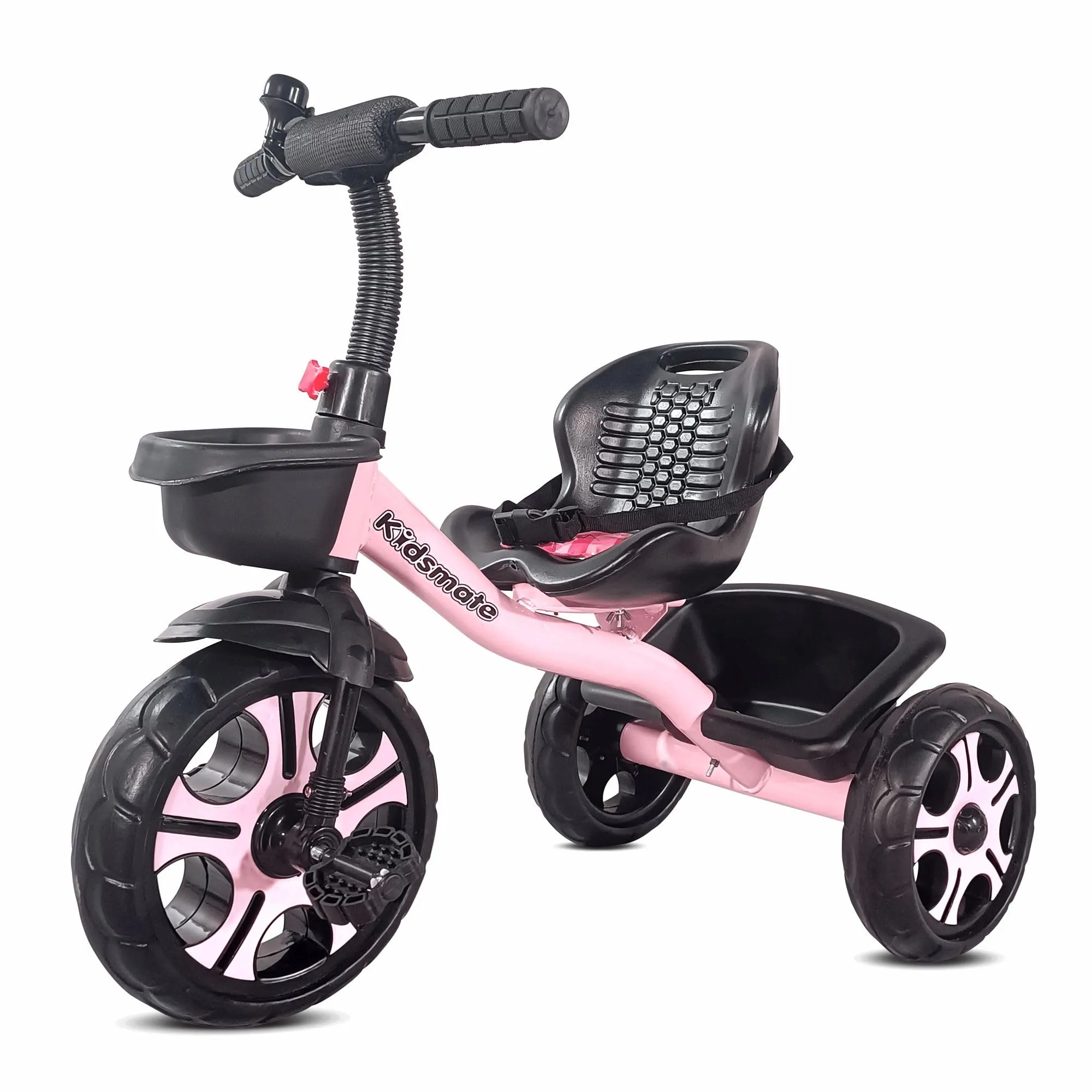 Kidsmate Ninja Plug N Play Durable Kids/Baby Tricycle, Safe & Secure, Storage Basket, Cushion Seat and Seat Belt for 12 Months to 48 Months Boys/Girls/Carrying Capacity Upto 30 Kgs (Pink)