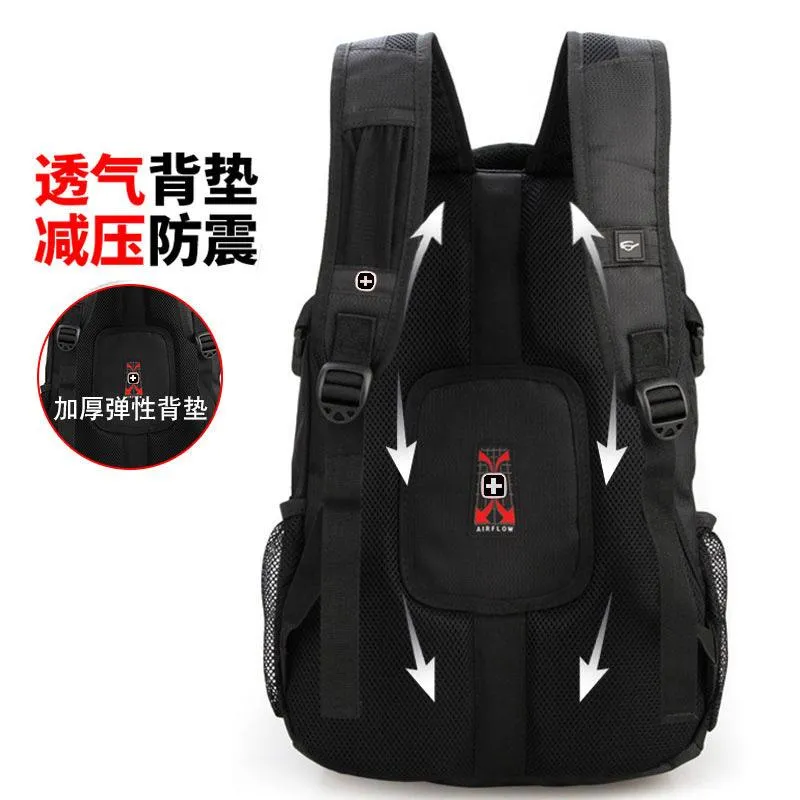 Large outdoor sports black nylon backpack for Men