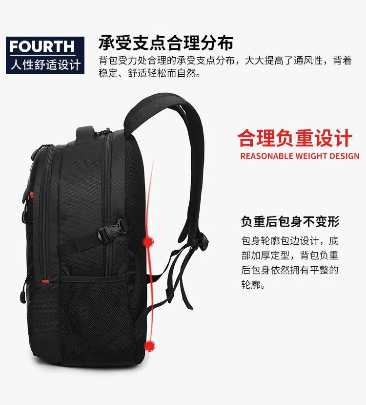 Large outdoor sports black nylon backpack for Men