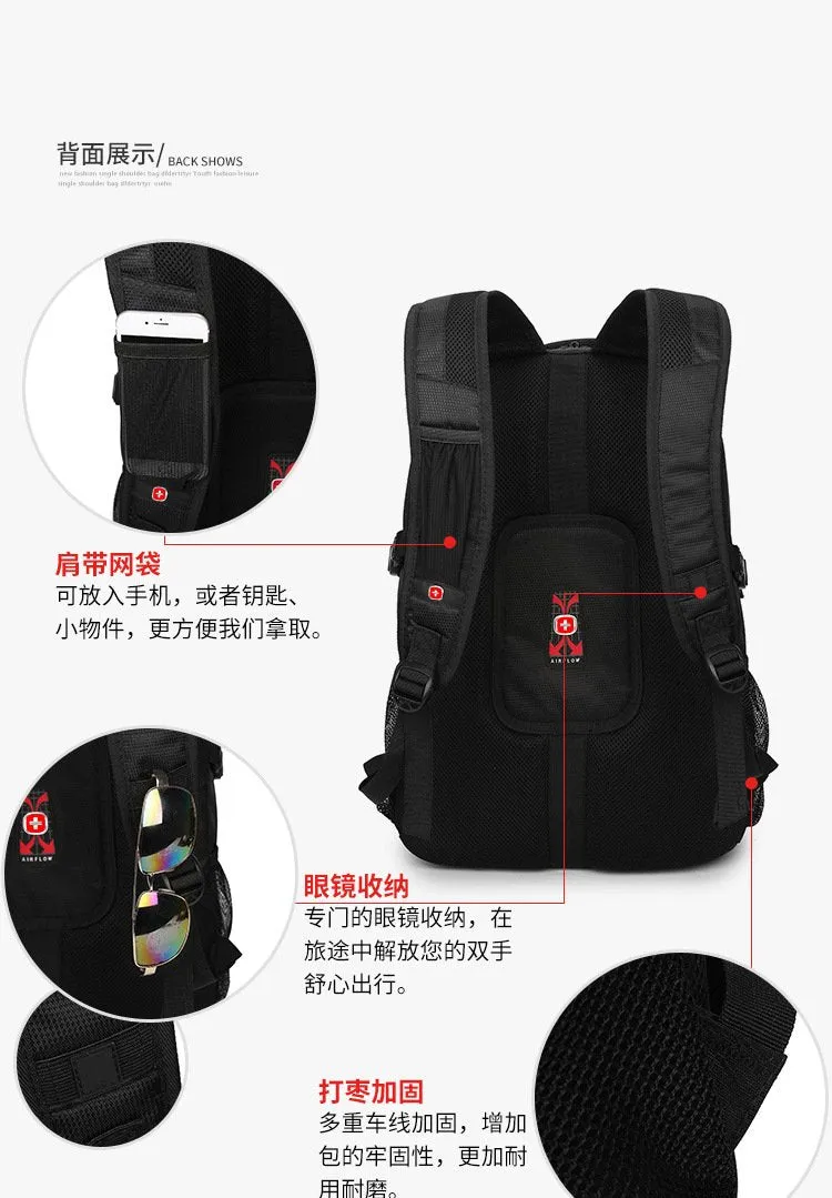 Large outdoor sports black nylon backpack for Men