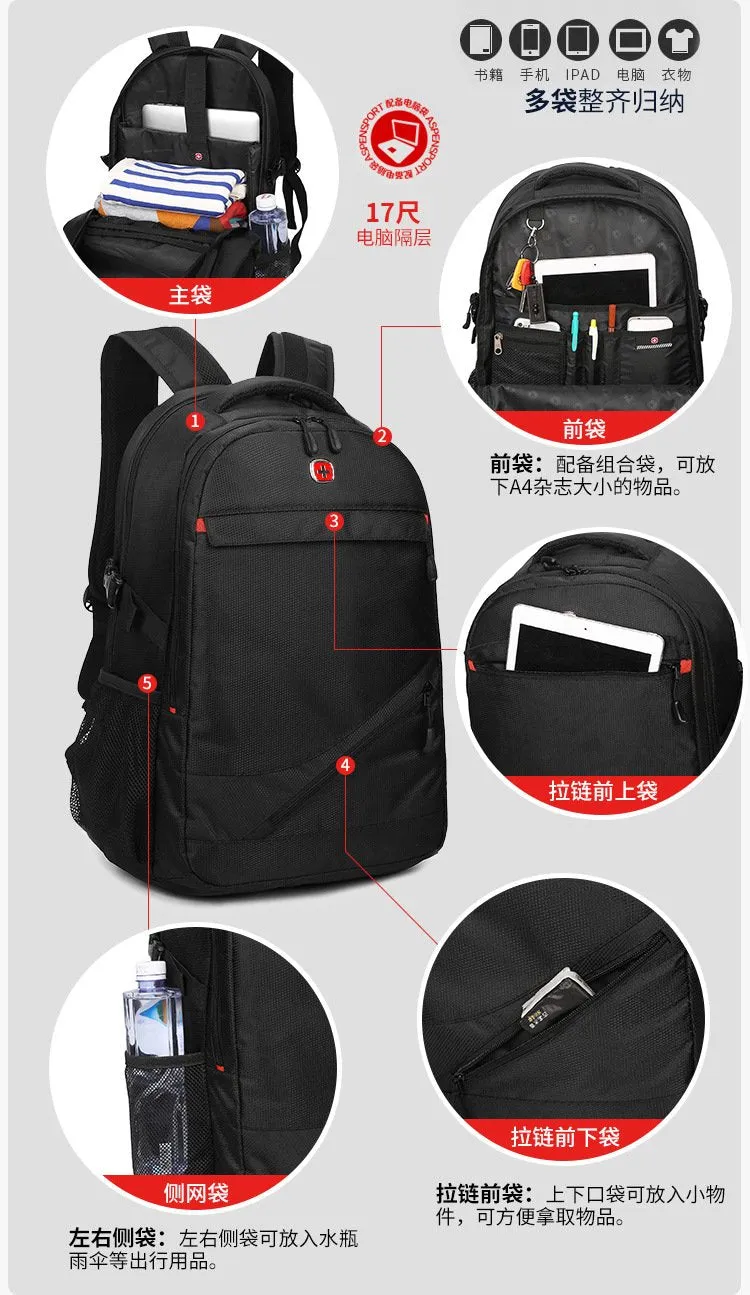 Large outdoor sports black nylon backpack for Men