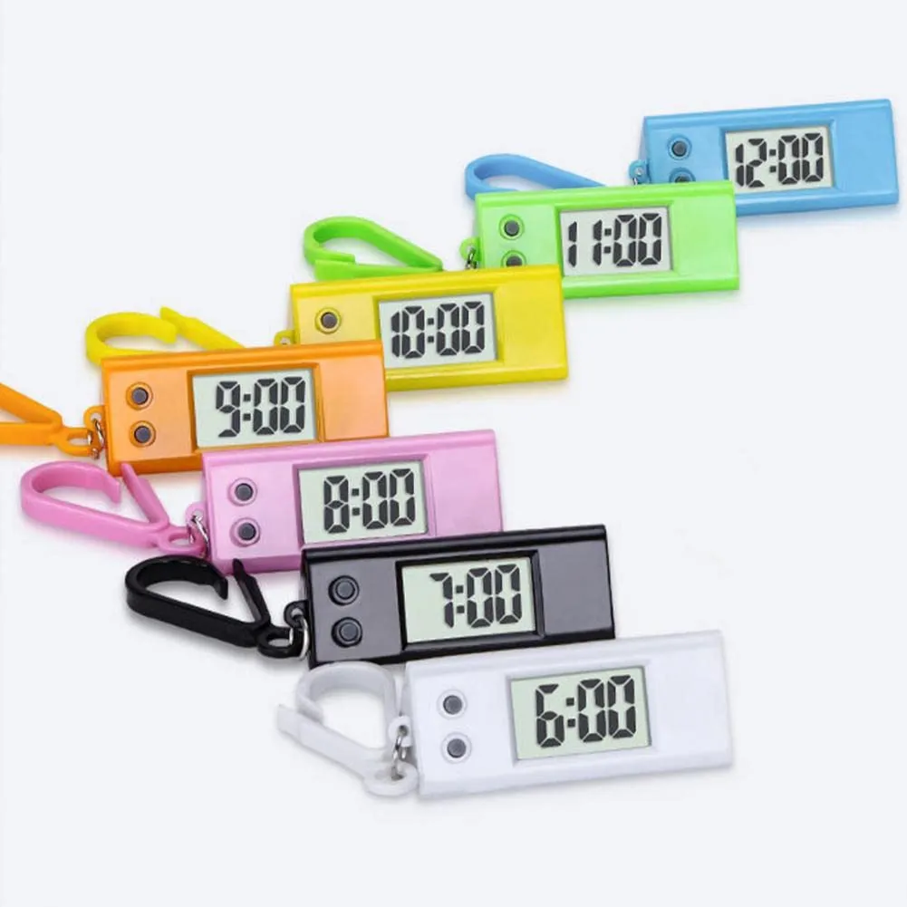 LCD Digital Display Compact Student Desktop Clock Keychain for Exam