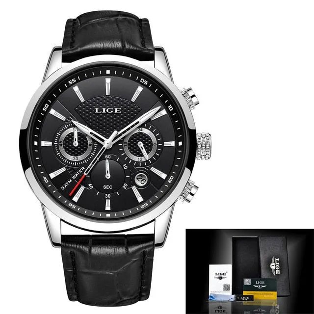 LIGE Men&#39;s Watches Top Brand Luxury Men Wrist Watch Leather Quartz Watch Sports Waterproof Male Clock Relogio Masculino Box