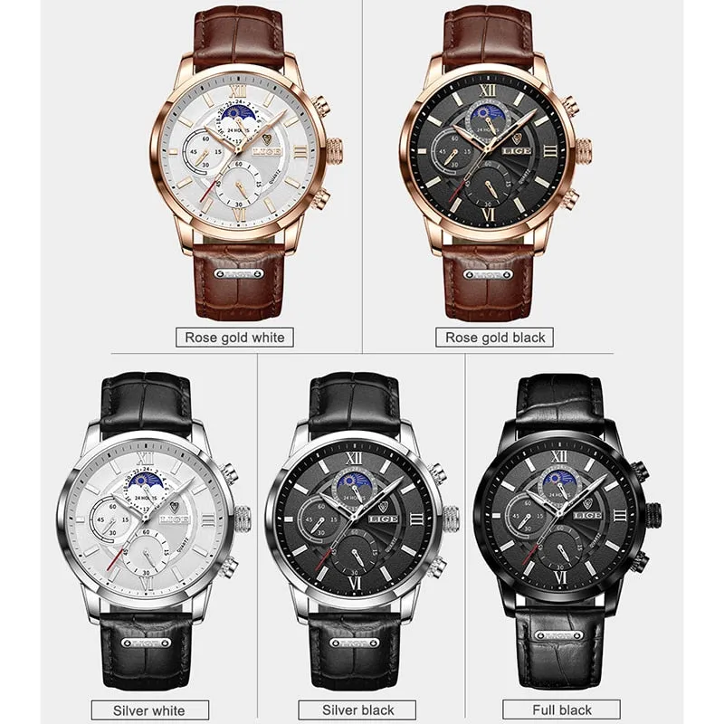 LIGE Men&#39;s Watches Top Brand Luxury Men Wrist Watch Leather Quartz Watch Sports Waterproof Male Clock Relogio Masculino Box