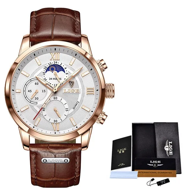 LIGE Men&#39;s Watches Top Brand Luxury Men Wrist Watch Leather Quartz Watch Sports Waterproof Male Clock Relogio Masculino Box