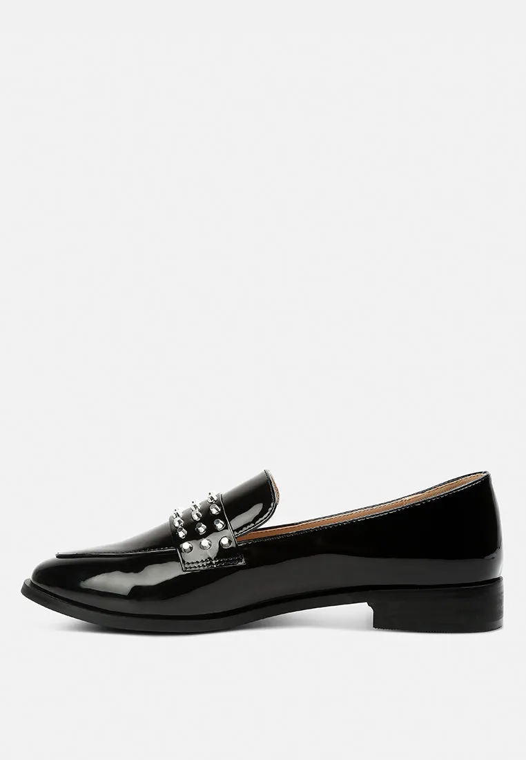 MEANBABE Semicasual Stud Detail Patent Loafers in Black