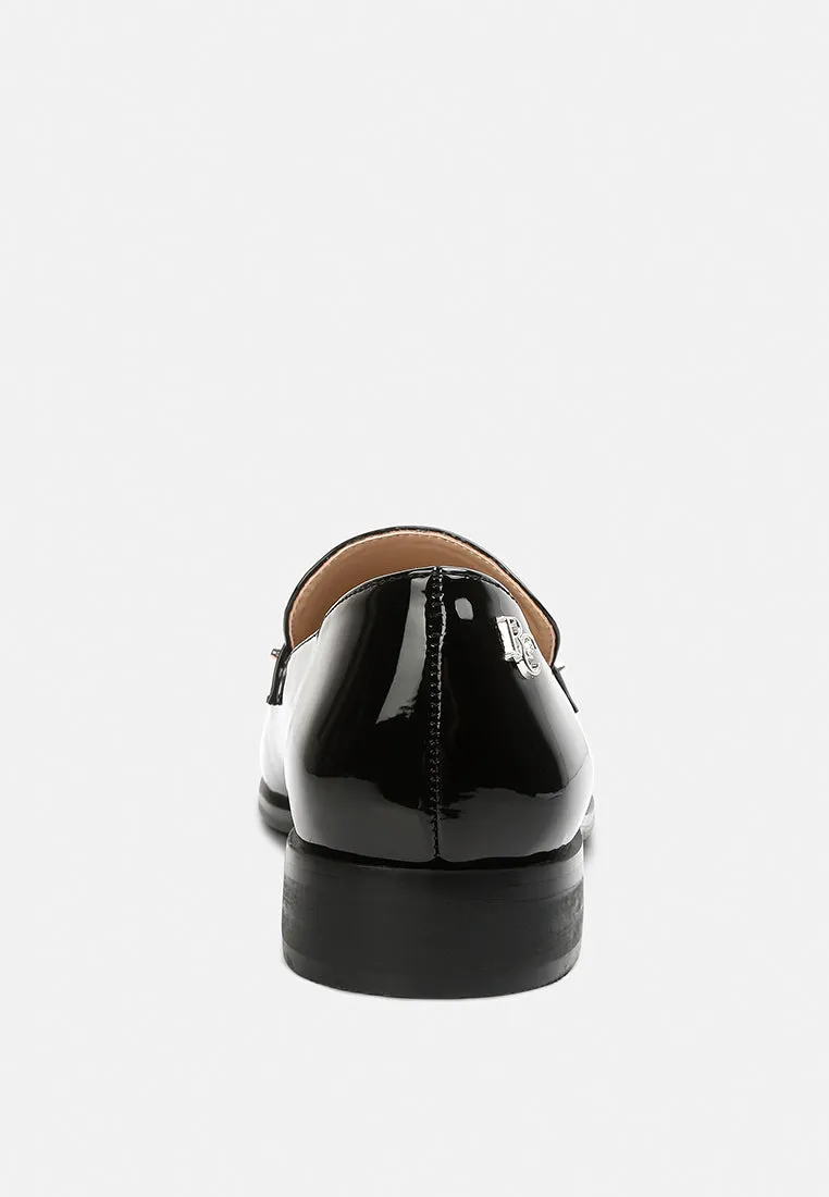 MEANBABE Semicasual Stud Detail Patent Loafers in Black