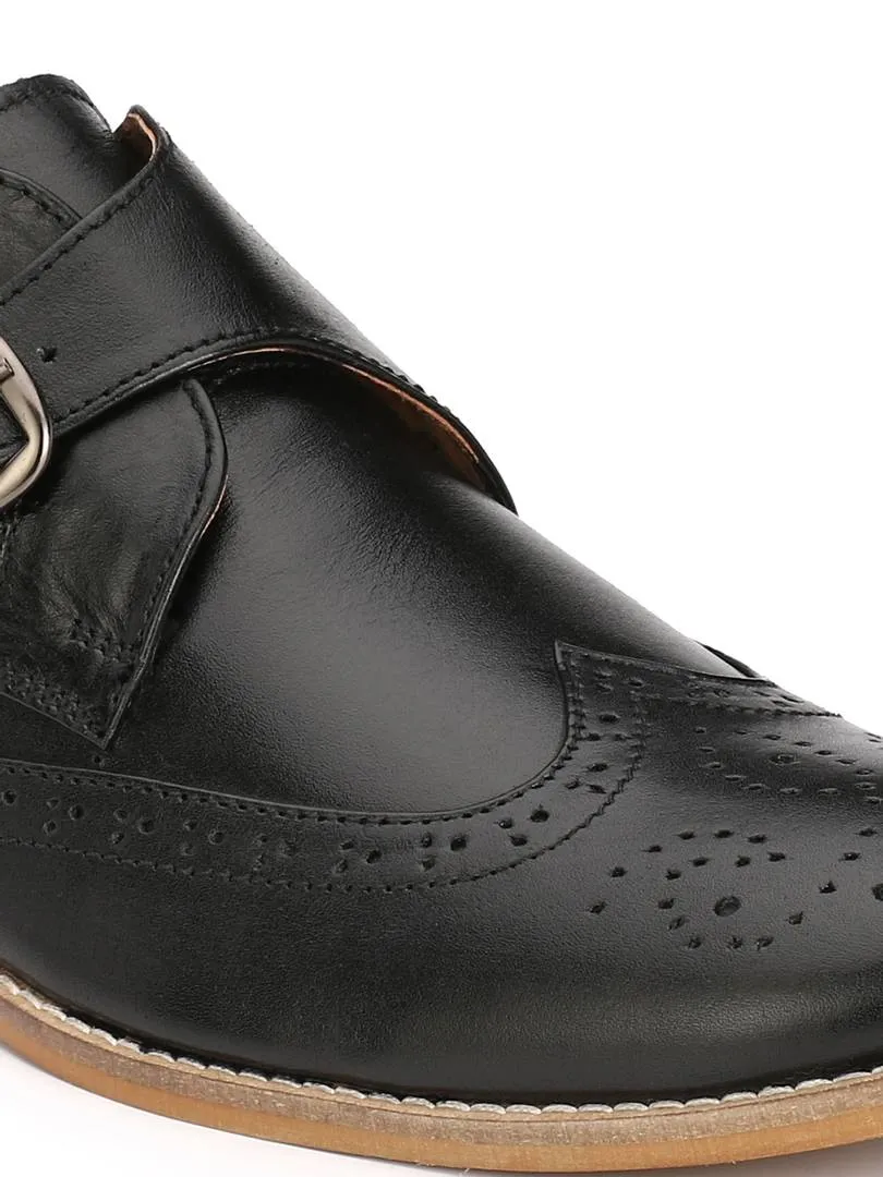 Men's Black Brogue Monk Original Leather Formal Shoes