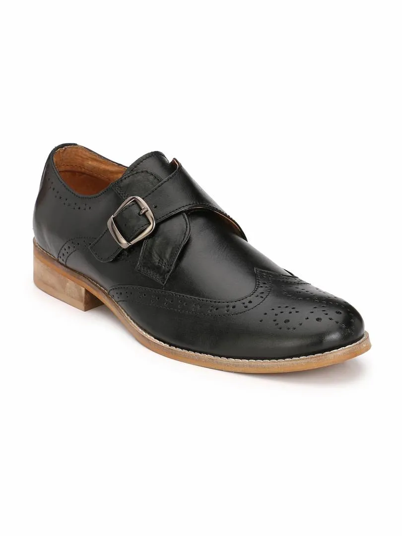 Men's Black Brogue Monk Original Leather Formal Shoes