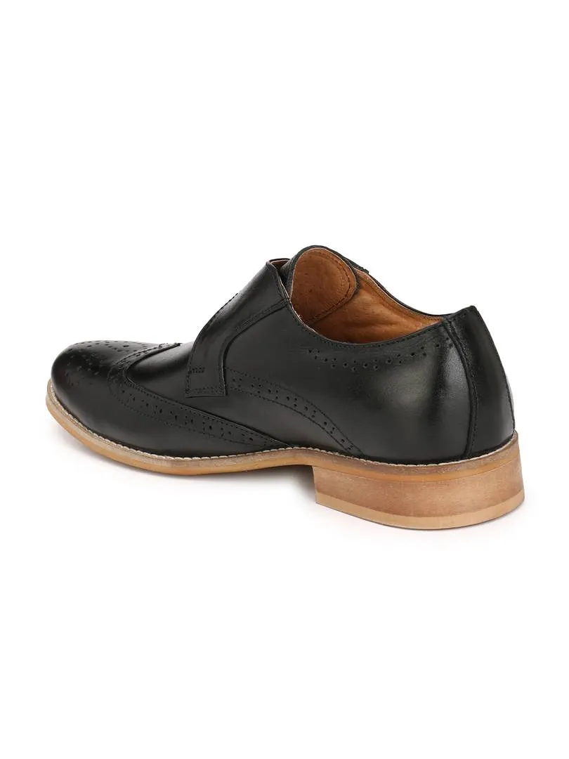 Men's Black Brogue Monk Original Leather Formal Shoes