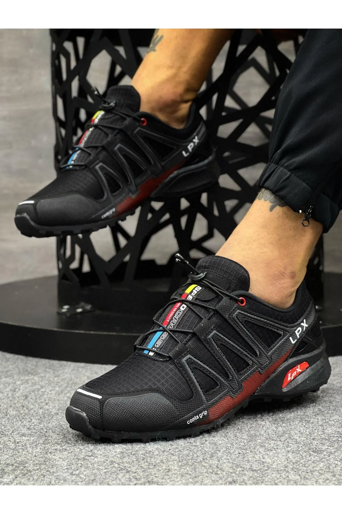 Men's Black Orthopedic Rubber Laced Casual Sneakers