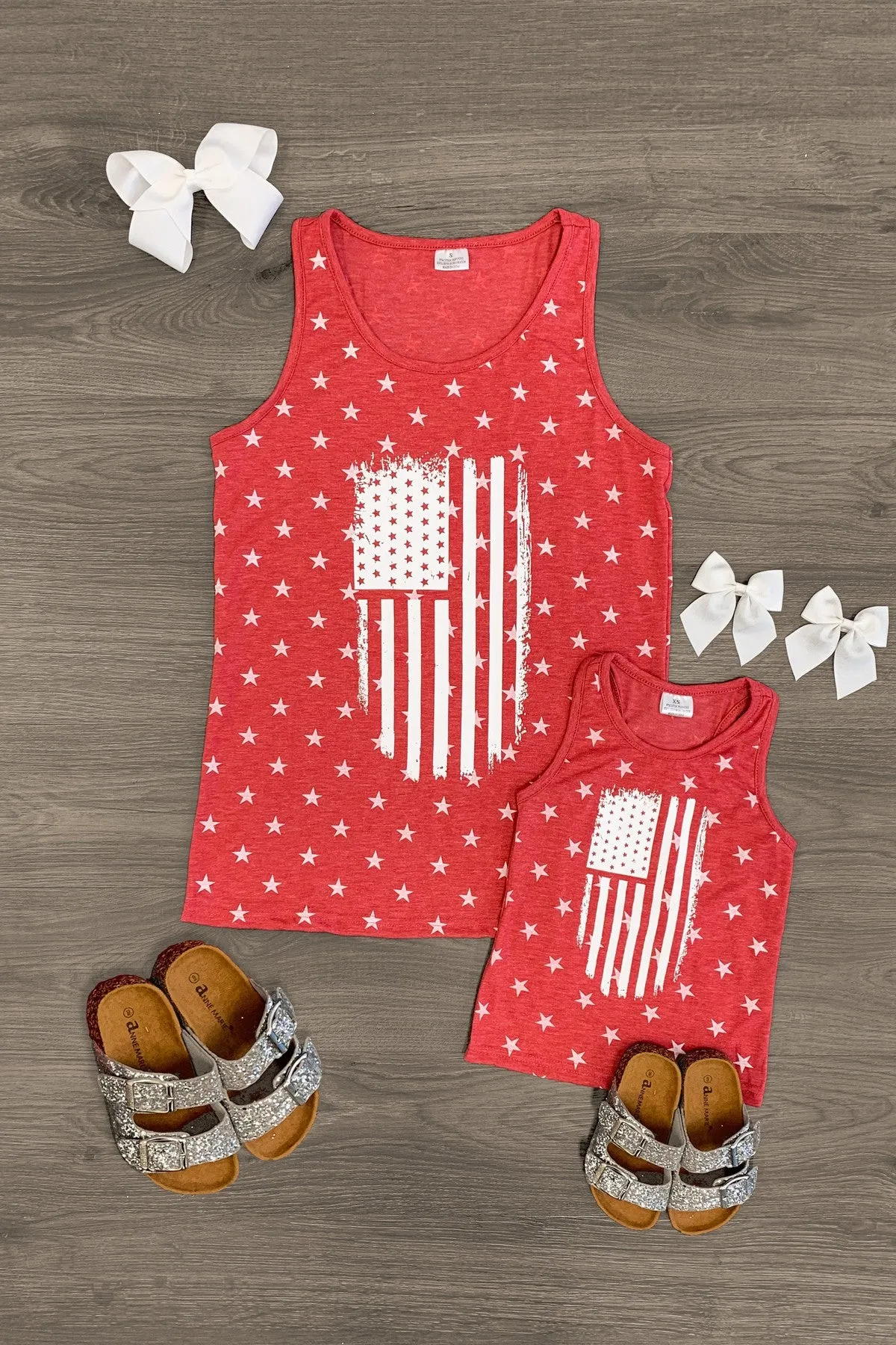 Mom & Me - Red Distressed Flag Tank Top