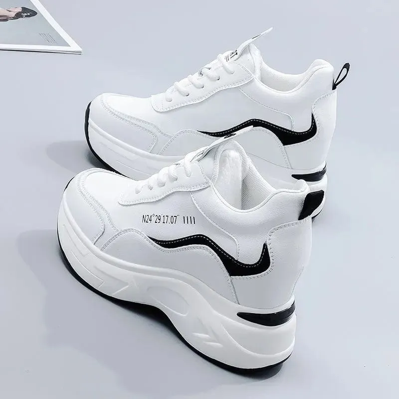 New Thick Sole Versatile Heightening Slim Leisure Sports Dad Little White Shoes Leather Top Single Shoe Girl   386777