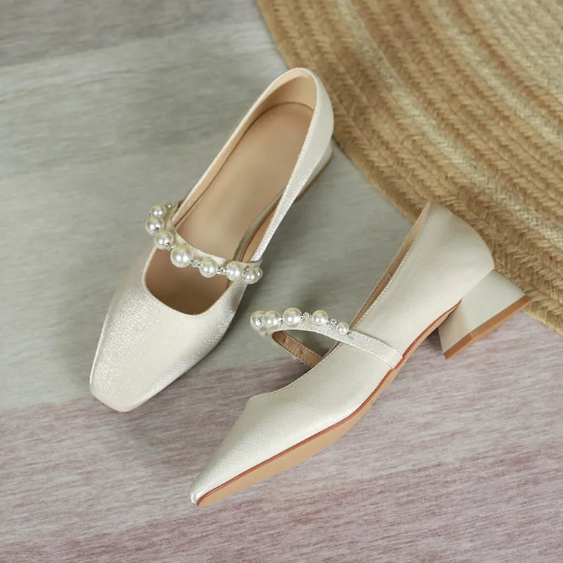 Nude Block Heels Closed Toe Women's Spring Shoes Low Heel Casual Women's Shoes