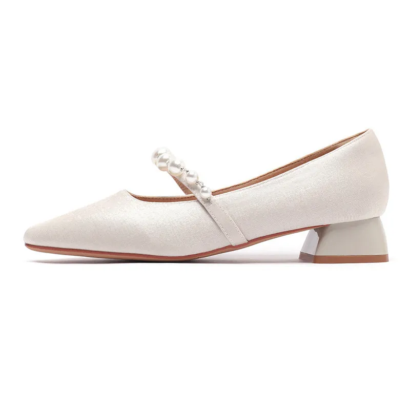 Nude Block Heels Closed Toe Women's Spring Shoes Low Heel Casual Women's Shoes