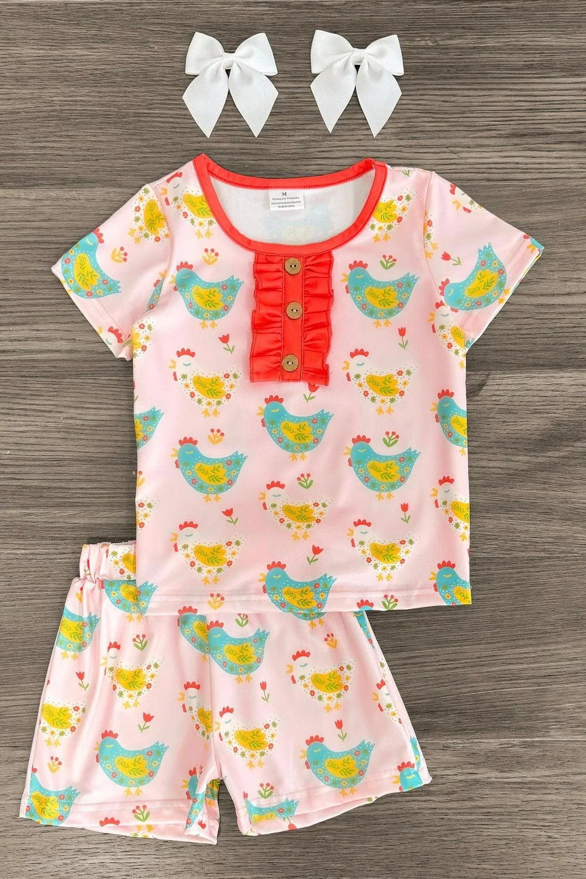 Pink Floral Rooster Pajama Set